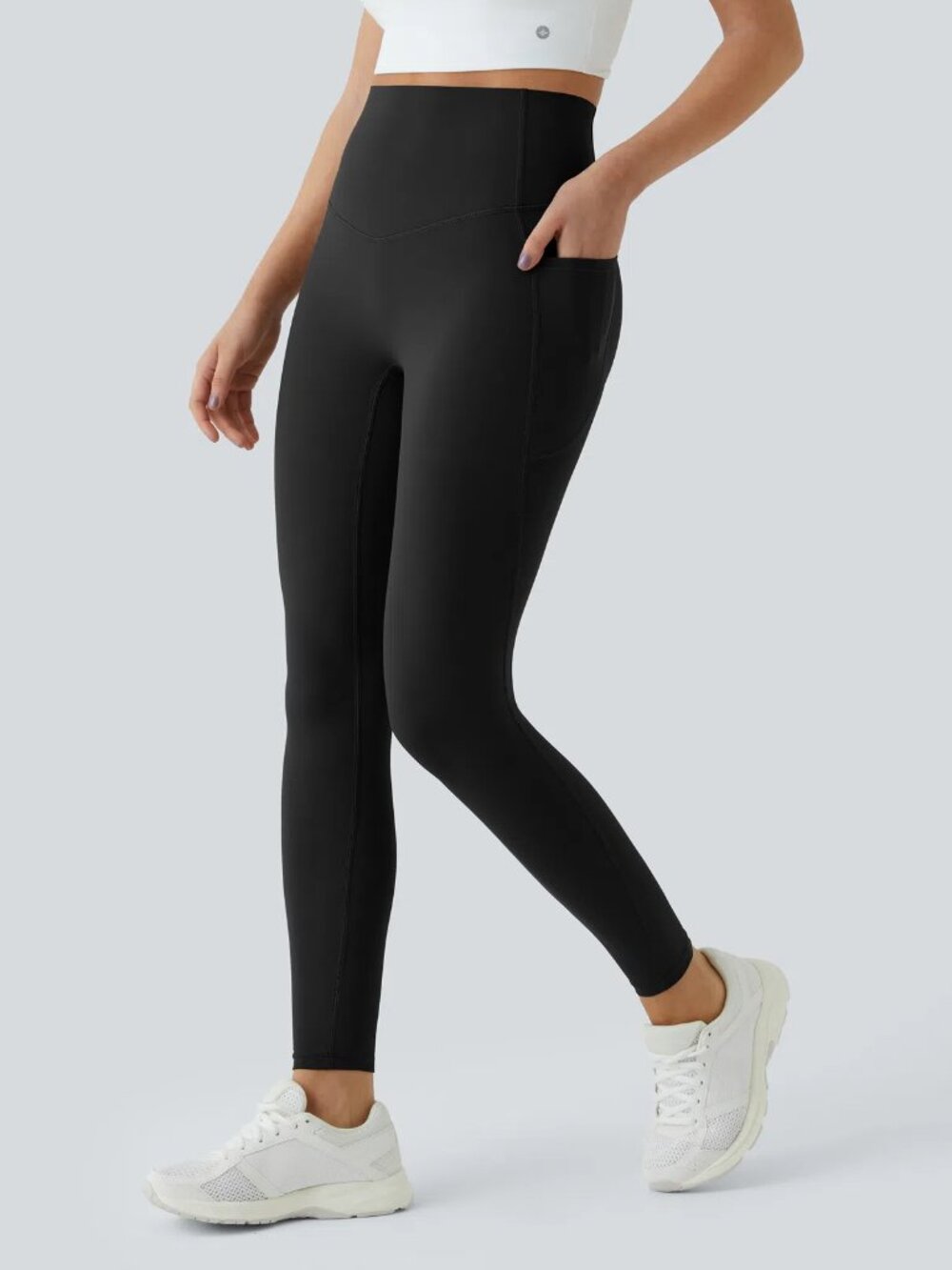 HALARA High Waisted Tummy Control Pocket Shaping Leggings - Medium TALL Black - Picture 2 of 5